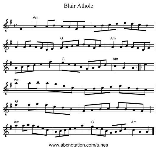 Blair Athole - staff notation
