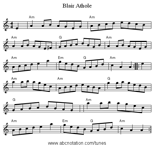 Blair Athole - staff notation