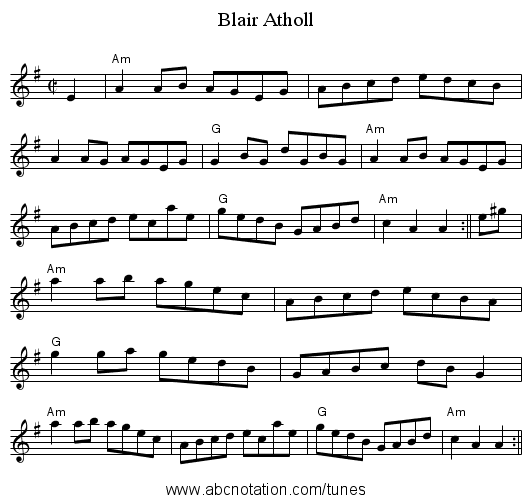 Blair Atholl - staff notation