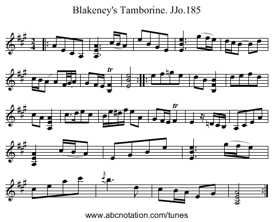 Blakeney's Tamborine. JJo.185 - staff notation