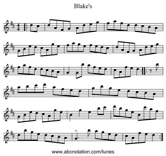 Blake's - staff notation