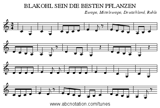BLAKOHL SEIN DIE BESTEN PFLANZEN - staff notation
