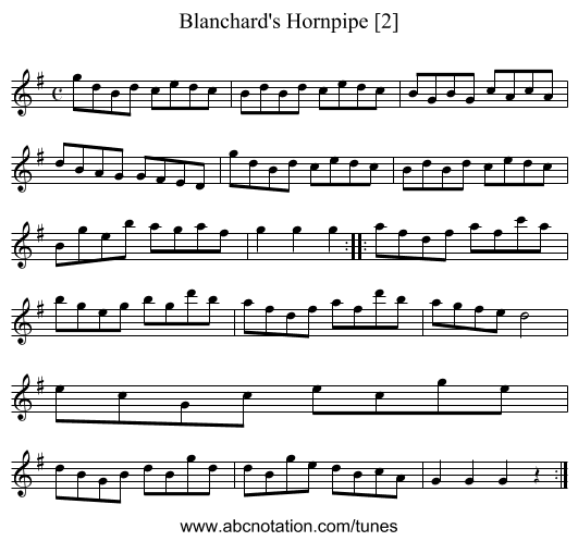 Blanchard's Hornpipe [2] - staff notation