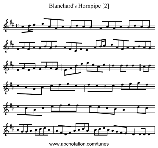 Blanchard's Hornpipe [2] - staff notation