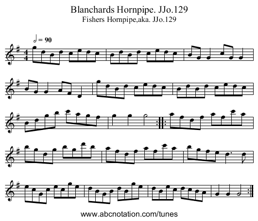 Blanchards Hornpipe. JJo.129 - staff notation