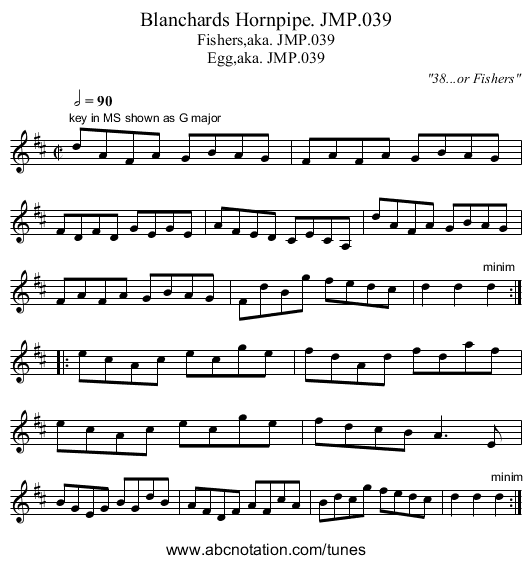 Blanchards Hornpipe. JMP.039 - staff notation