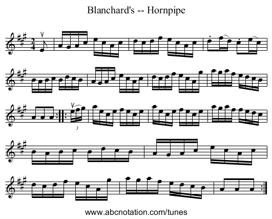 Blanchard's -- Hornpipe - staff notation