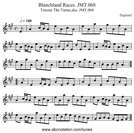 Blanchland Races. JMT.068 - staff notation