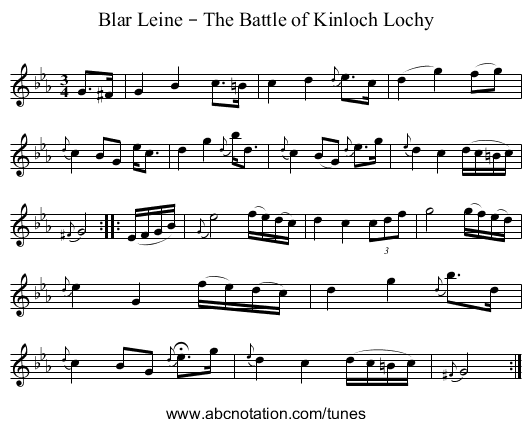 Blar Leine – The Battle of Kinloch Lochy - staff notation