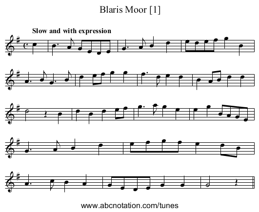 Blaris Moor [1] - staff notation