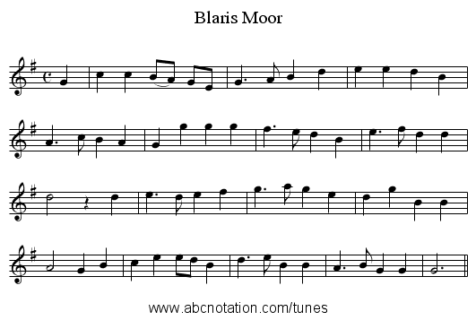 Blaris Moor - staff notation