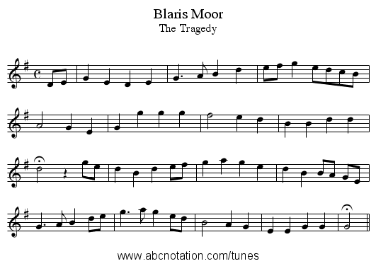 Blaris Moor - staff notation