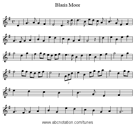 Blaris Moor - staff notation