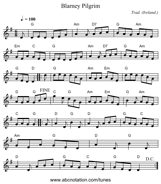 Blarney Pilgrim - staff notation