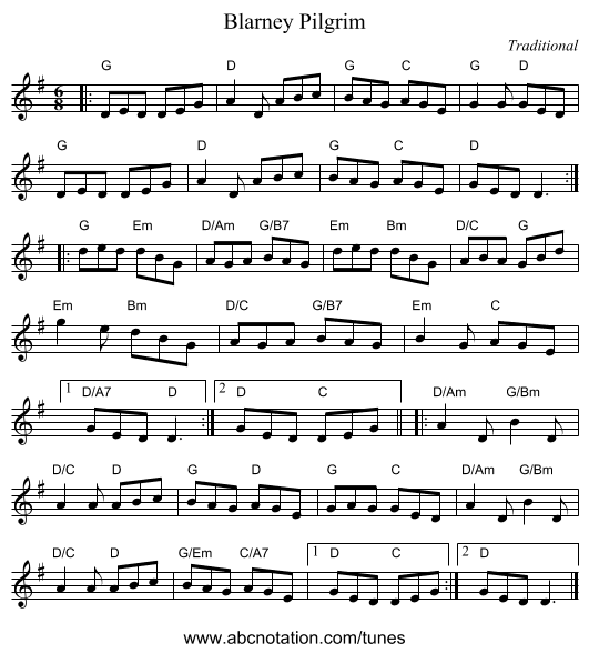 Blarney Pilgrim - staff notation