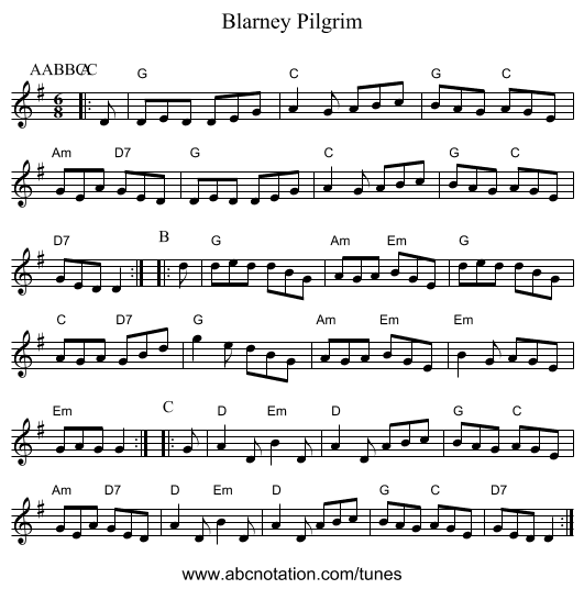Blarney Pilgrim - staff notation