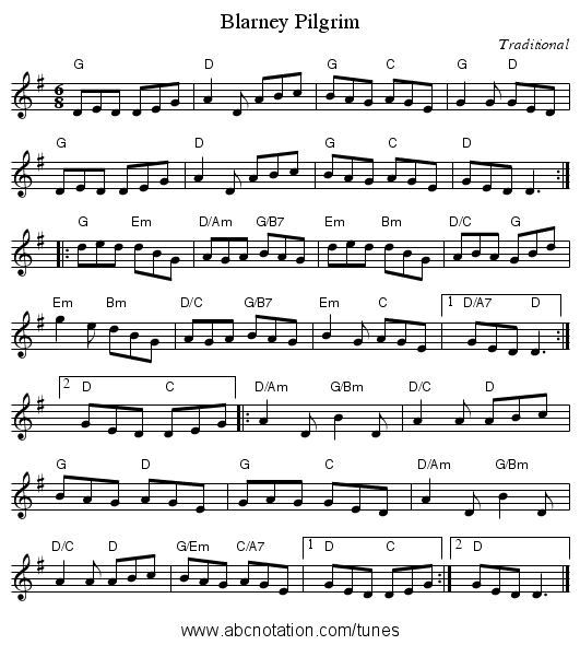 Blarney Pilgrim - staff notation