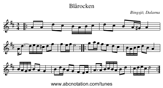 Blårocken - staff notation
