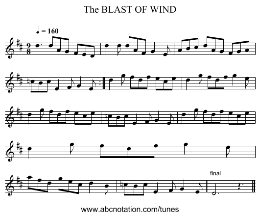 BLAST OF WIND, The - staff notation