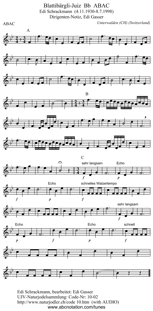 Blattibärgli-Juiz  Bb  ABAC - staff notation