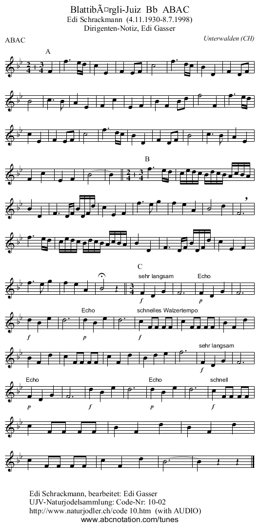 BlattibÃ¤rgli-Juiz  Bb  ABAC - staff notation