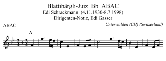 Blattibärgli-Juiz  Bb  ABAC - staff notation
