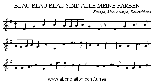 BLAU BLAU BLAU SIND ALLE MEINE FARBEN - staff notation