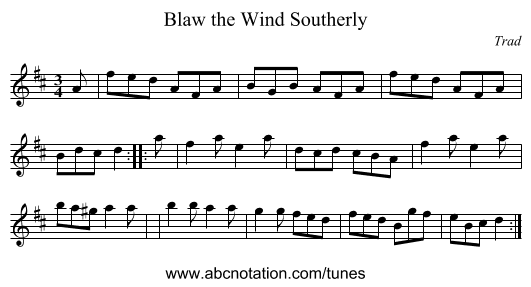 Blaw the Wind Southerly - staff notation