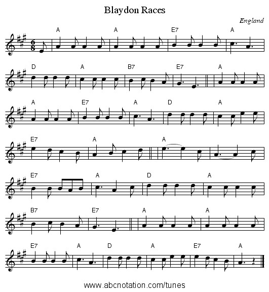 Blaydon Races - staff notation