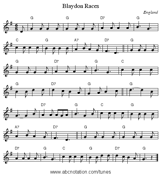 Blaydon Races - staff notation