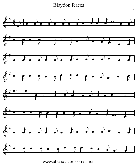 Blaydon Races - staff notation