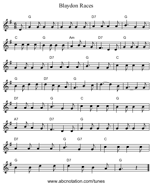 Blaydon Races - staff notation