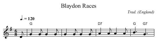 Blaydon Races - staff notation