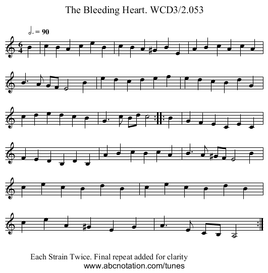 Bleeding Heart. WCD3/2.053, The - staff notation
