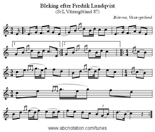Bleking efter Fredrik Lundqvist - staff notation