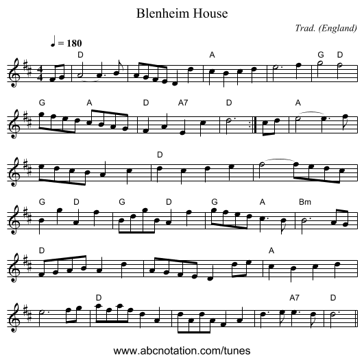 Blenheim House - staff notation