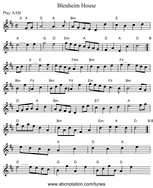 Blenheim House - staff notation