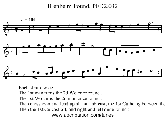 Blenheim Pound. PFD2.032 - staff notation
