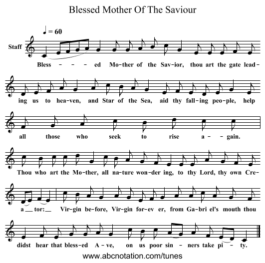 Blessed Mother Of The Saviour - staff notation