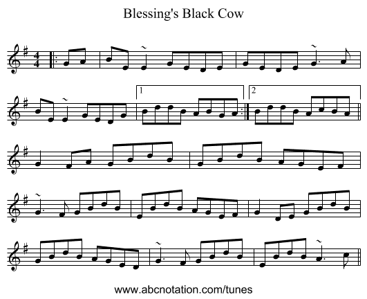 Blessing's Black Cow - staff notation