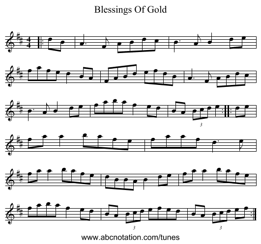 Blessings Of Gold - staff notation