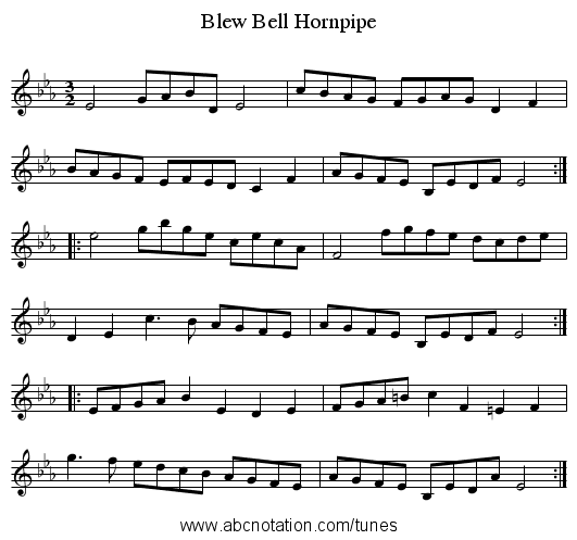 Blew Bell Hornpipe - staff notation