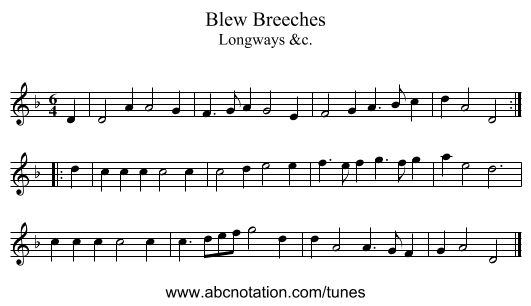 Blew Breeches - staff notation