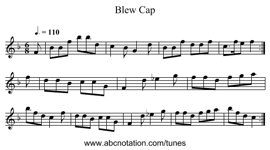 Blew Cap - staff notation