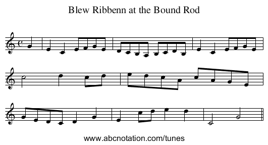 Blew Ribbenn at the Bound Rod - staff notation