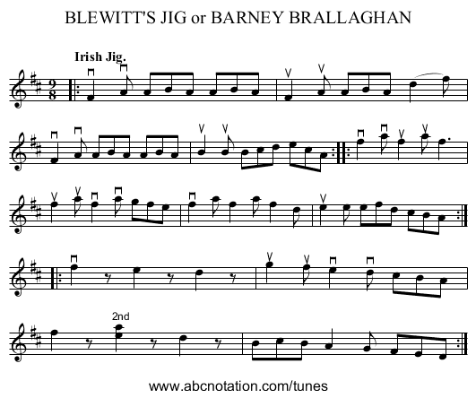 BLEWITT'S JIG or BARNEY BRALLAGHAN - staff notation