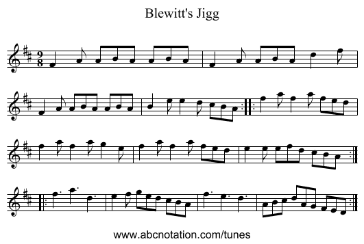 Blewitt's Jigg - staff notation
