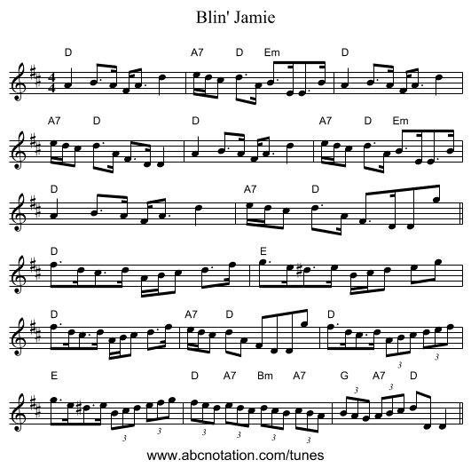 Blin' Jamie - staff notation