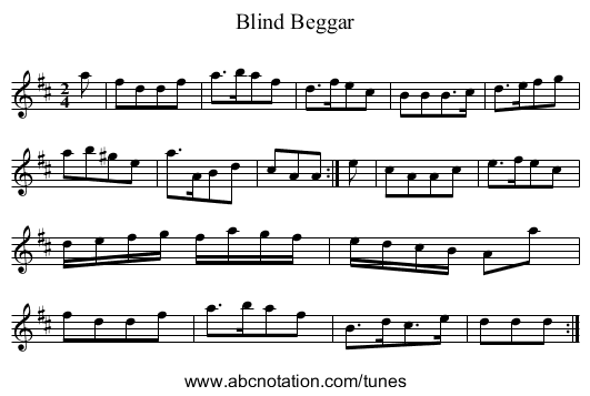 Blind Beggar - staff notation