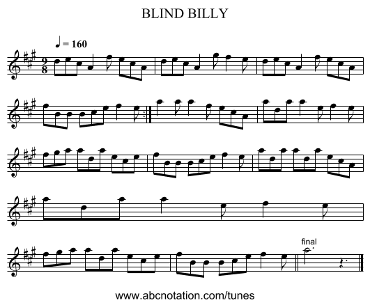 BLIND BILLY - staff notation